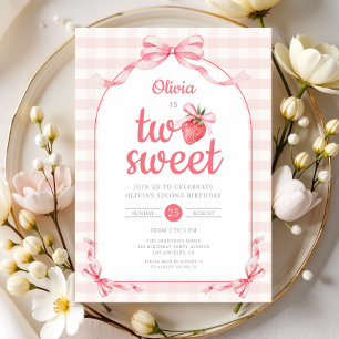 Strawberry Two Sweet Girl 2nd Birthday Invitation