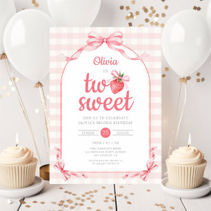 Strawberry Two Sweet Girl 2nd Birthday Invitation