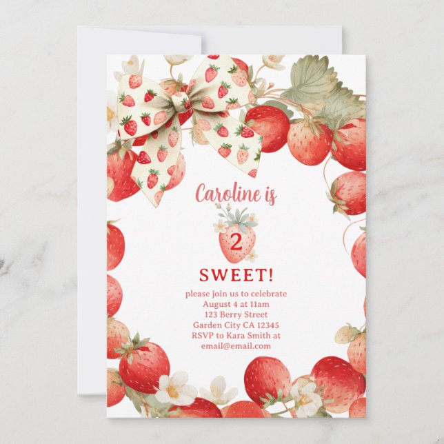 Strawberry Two Sweet Girls Berry Second Birthday Invitation (Front)