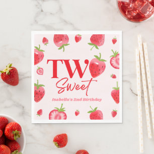 Strawberry Two Sweet Pink Red 2nd Birthday Party Napkin