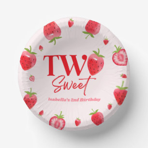 Strawberry Two Sweet Pink Red 2nd Birthday Party Paper Plate