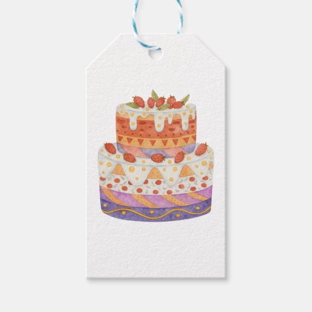 Strawberry two-tier cake gift tags (Front)