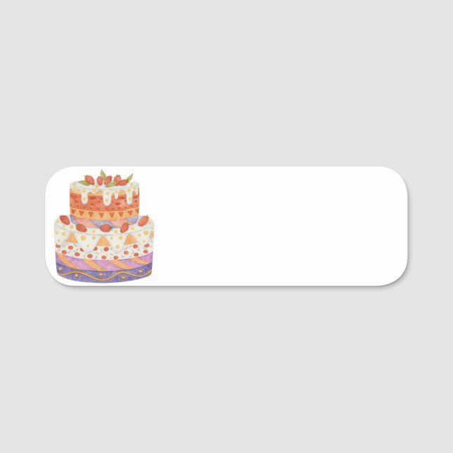 Strawberry two-tier cake name tag (Front)