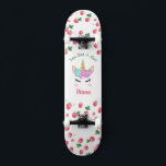 Strawberry Unicorn skateboard with name<br><div class="desc">Make this Strawberry Unicorn skateboard  your own by adding your text. To access advanced editing tools,  please go to "Personalise this template" and click on "Details",  scroll down and press the "click to customise further" link.</div>