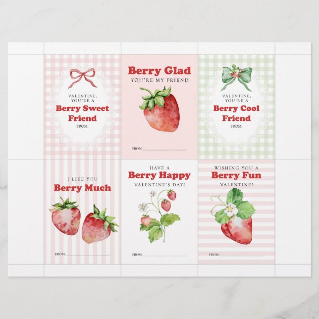 Strawberry Valentine Cards for Kids Custom Letterhead (Front)