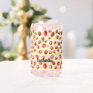 Strawberry Vanilla Stripes Personalise  Can Glass