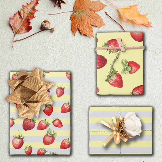 Strawberry Vanilla Stripes  Wrapping Paper Sheet (Creator Uploaded)