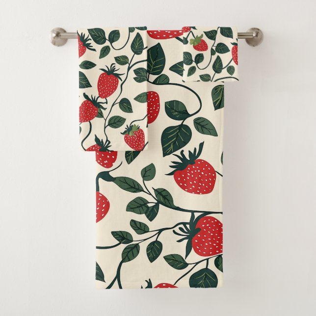 Strawberry Vine Pattern Bath Towel Set (Insitu)