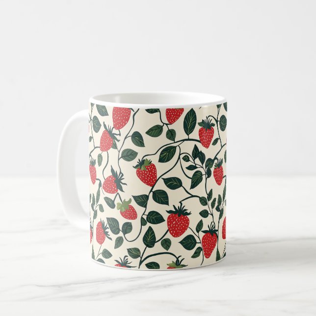 Strawberry Vine Pattern Coffee Mug (Front Left)