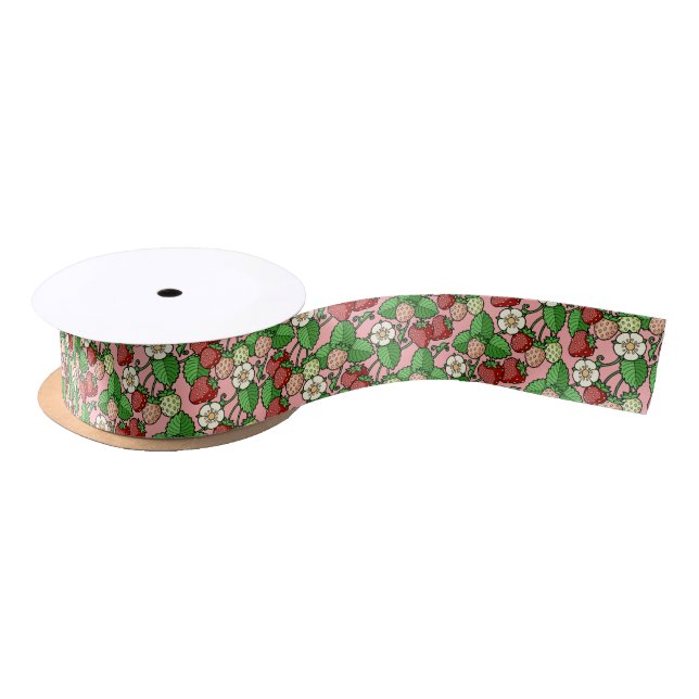 Strawberry Vine Pattern Satin Ribbon (Spool)