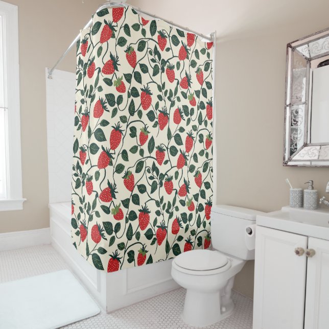 Strawberry Vine Pattern Shower Curtain (In Situ)