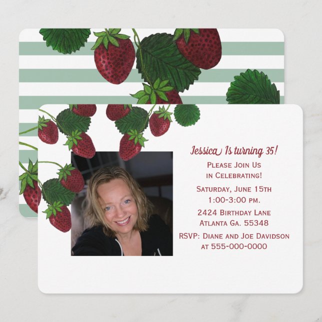 Strawberry Vine Photo  Invitation (Front/Back)