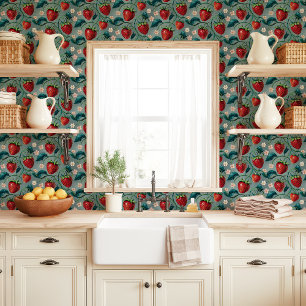 Strawberry Vines and Blossoms Wallpaper