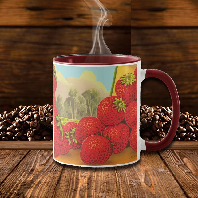 Strawberry Vintage Kitchen Crate Art Mug (Strawberry Farm Retro Coffee Mug)