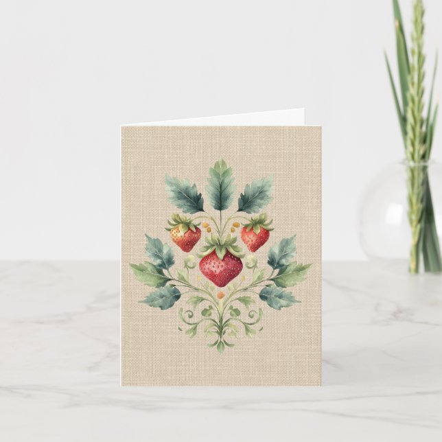 Strawberry Vintage Motif Note Card (Front)