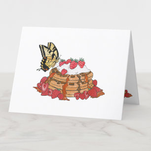 Strawberry Waffles and Butterfly Art Blank Thank You Card