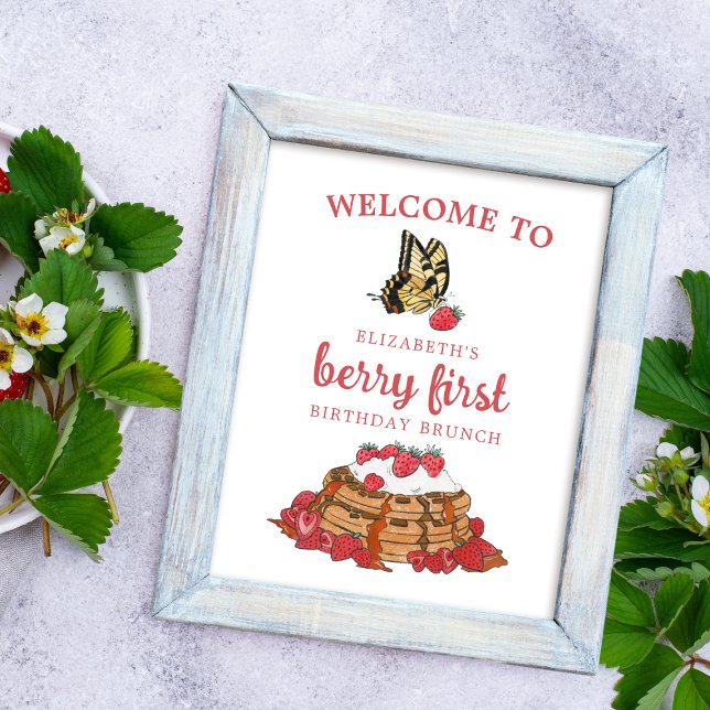 Strawberry Waffles Berry Brunch Birthday Welcome Poster (Creator Uploaded)