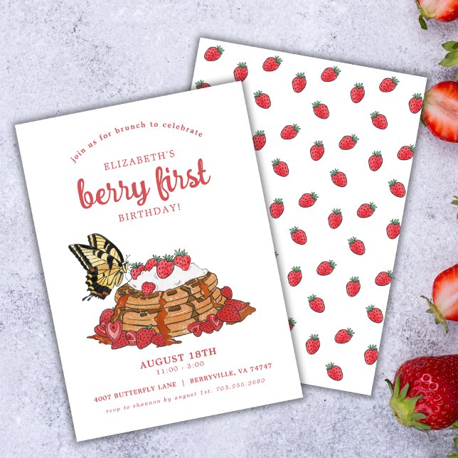 Strawberry Waffles Brunch |  Berry First Birthday  Invitation (Creator Uploaded)
