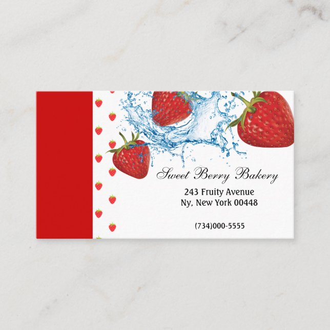 Strawberry Water Splash Business Card (Front)