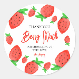 Strawberry Watercolor Baby Shower thank You Berry Classic Round Sticker