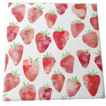 Strawberry Watercolor Ceramic Tile<br><div class="desc">Sweet and fruity strawberry watercolor pattern in red,  pink and white.  Original art by Nic Squirrell.</div>