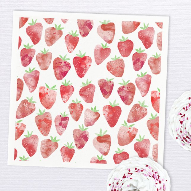 Strawberry Watercolor Napkin (Strawberry watercolor pattern paper party napkin)