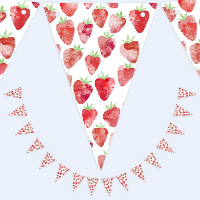 Strawberry Watercolor Party Bunting (Strawberry watercolor party bunting flag decor)