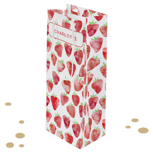 Strawberry Watercolor Personalised Wine Gift Bag