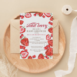 Strawberry Watercolor Script Girl Baby Shower Invitation
