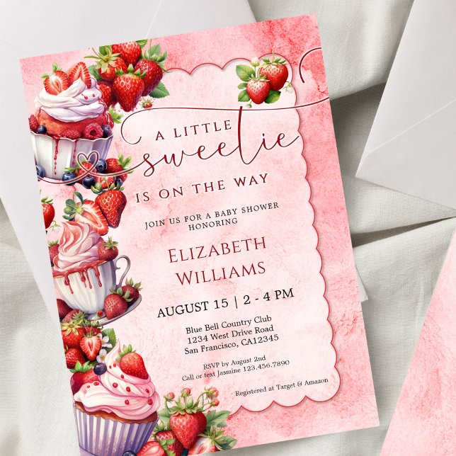 Strawberry Watercolor Sweetie Baby Shower Invitation (Creator Uploaded)