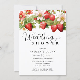 Strawberry Watercolor Wedding Shower Invitation