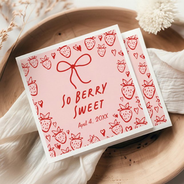 Strawberry Whimsical Coquette Bow Girls Birthday Napkin (Creator Uploaded)