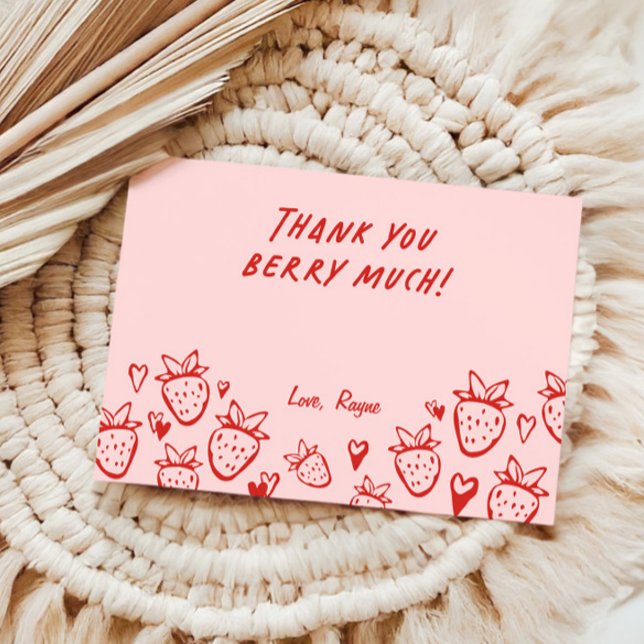 Strawberry Whimsical Coquette Bow Girls Birthday Thank You Card (Creator Uploaded)