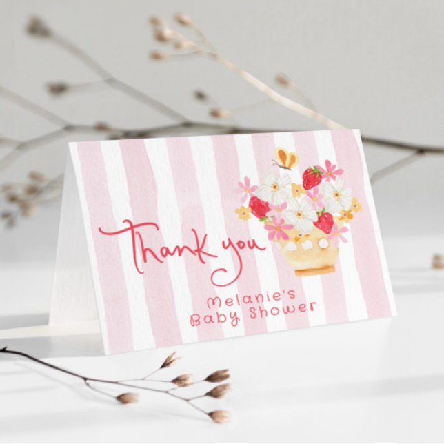 Strawberry Whimsical Pink Baby shower Thank you Card (Creator Uploaded)