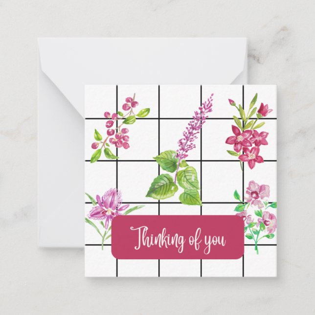 Strawberry & White Colour Thank You Flat Note Card (Front)