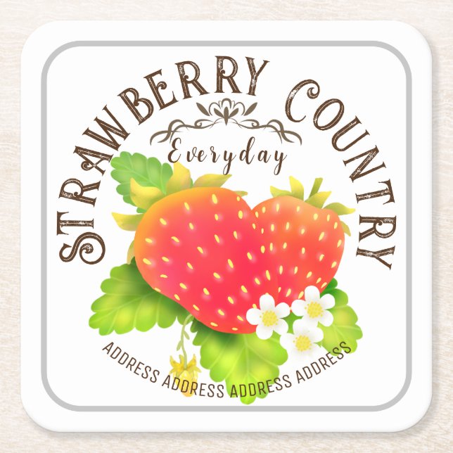 Strawberry White Square Paper Coaster (Front)