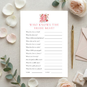 Strawberry Who Knows Bride Bridal Shower Game Card