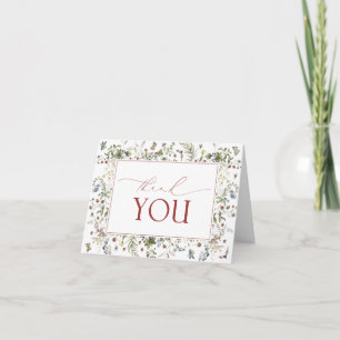 Strawberry Wildflowers Watercolor Script Thank You Card