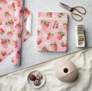 Strawberry with Butterfly Wrapping Paper