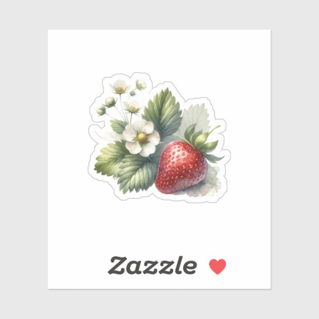 Strawberry with Flowers Custom-Cut Vinyl Sticker (Sheet)