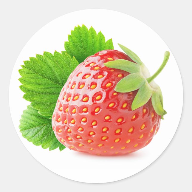Strawberry with leaf classic round sticker (Front)