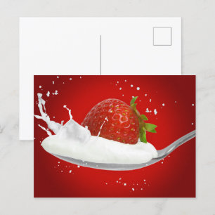 Strawberry with milk splash postcard
