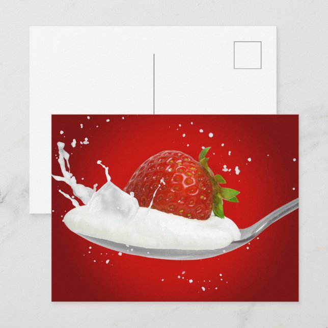 Strawberry with milk splash postcard (Front/Back)