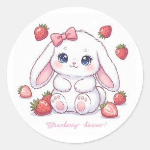 Strawberry Wonderland Bunny - Anime Style Kawaii Classic Round Sticker