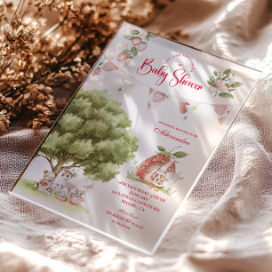 Strawberry Woodland Baby Shower Acrylic Invitations
