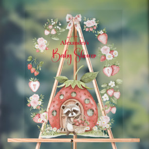 Strawberry Woodland Baby Shower Acrylic Sign