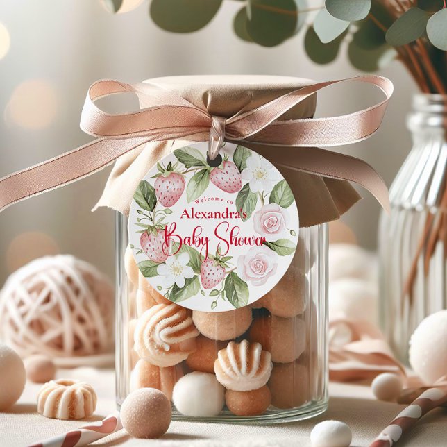 Strawberry Woodland Baby Shower Classic Round Sticker (Creator Uploaded)