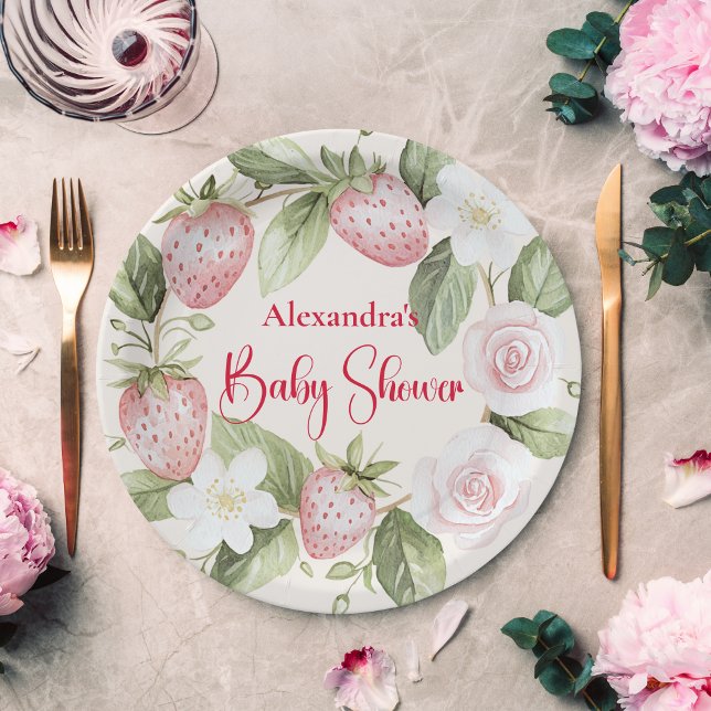 Strawberry Woodland Baby Shower Paper Plate (Creator Uploaded)