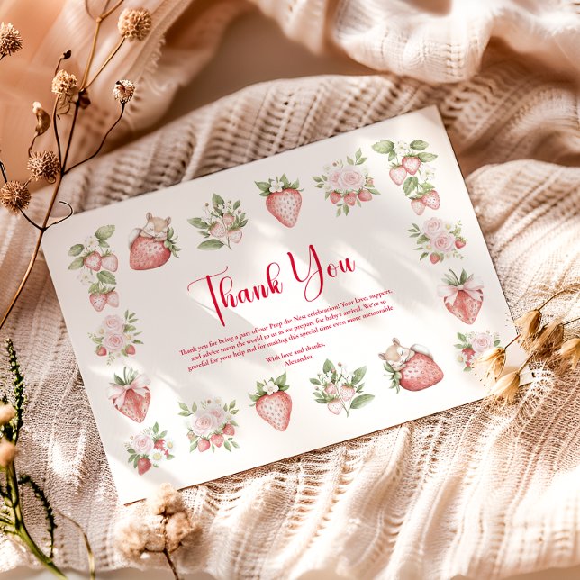 Strawberry Woodland Baby Shower Thank You Card (Creator Uploaded)