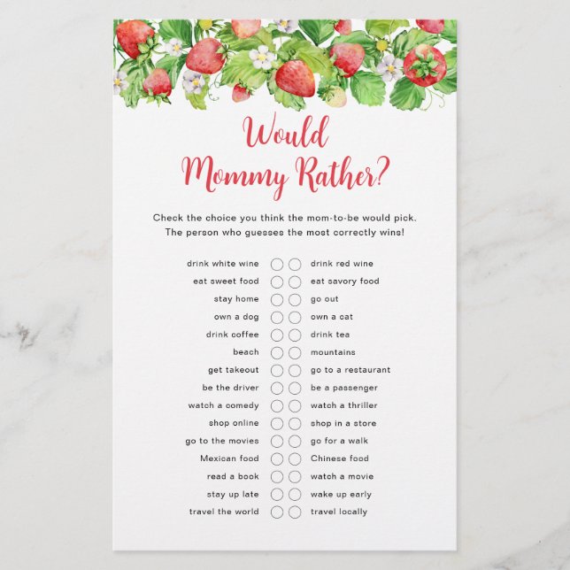 Strawberry Would Mummy Rather Baby Game (Front)